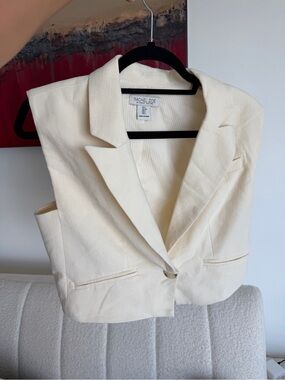 Rachel Zoe Ivory Sleeveless Textured Blazer Vest